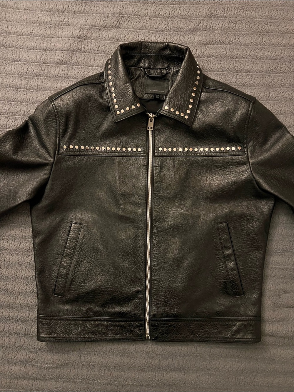 Zara Black Studded M Unisex Leather Jacket